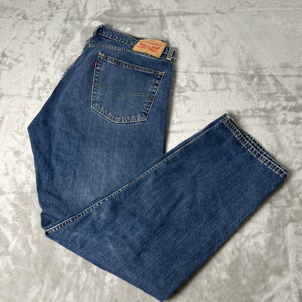 Levis Jeans Mens 36x32 Blue 505 Denim Pants Work Washout Faded Straight Regular